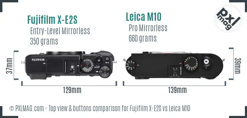 Fujifilm X-E2S vs Leica M10 top view buttons comparison