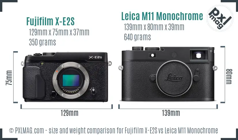 Fujifilm X-E2S vs Leica M11 Monochrome size comparison Fujifilm X-E2S vs Leica M11 Monochrome size comparison