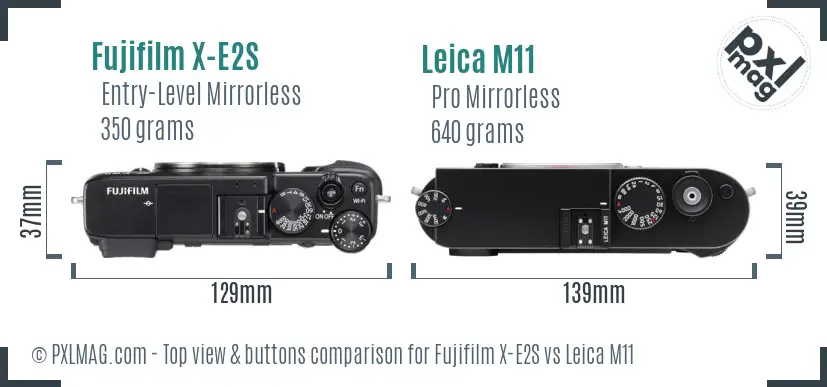 Fujifilm X-E2S vs Leica M11 top view buttons comparison