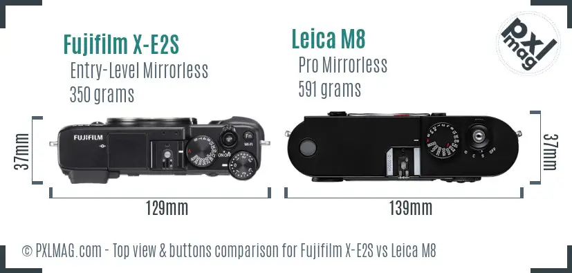 Fujifilm X-E2S vs Leica M8 top view buttons comparison