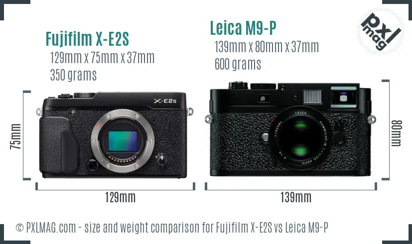 Fujifilm X-E2S vs Leica M9-P size comparison