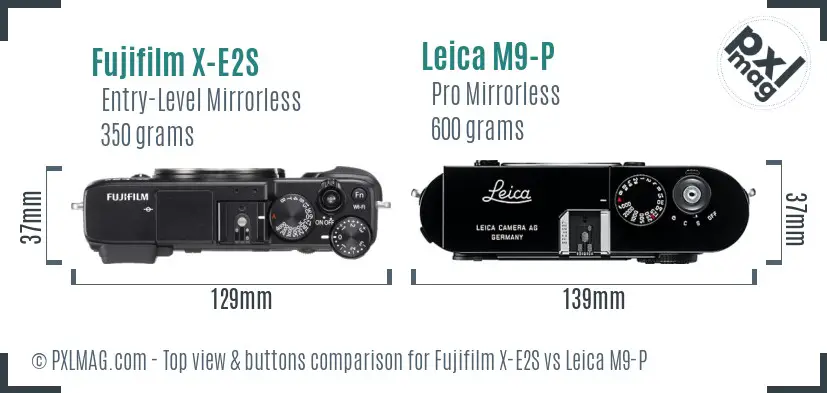 Fujifilm X-E2S vs Leica M9-P top view buttons comparison