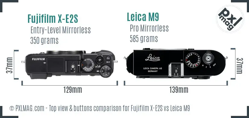 Fujifilm X-E2S vs Leica M9 top view buttons comparison