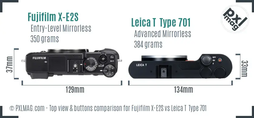 Fujifilm X-E2S vs Leica T Type 701 top view buttons comparison Fujifilm X-E2S vs Leica T Type 701 top view buttons comparison