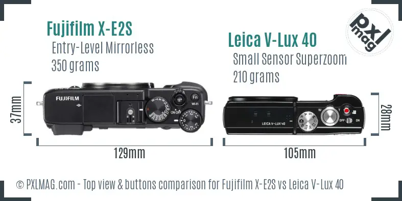 Fujifilm X-E2S vs Leica V-Lux 40 top view buttons comparison
