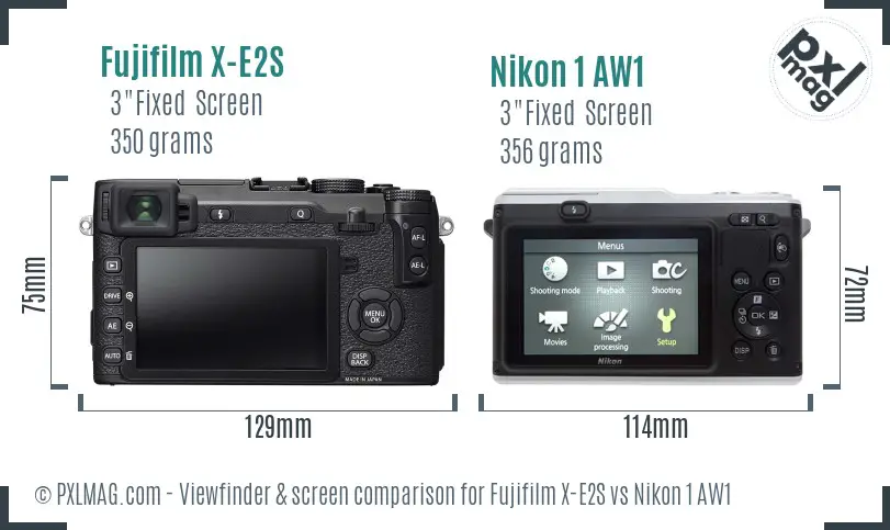 Fujifilm X-E2S vs Nikon 1 AW1 Screen and Viewfinder comparison