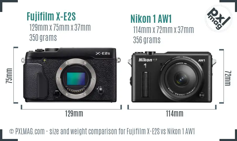 Fujifilm X-E2S vs Nikon 1 AW1 size comparison