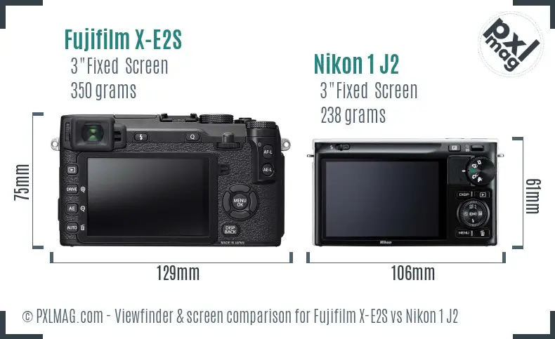 Fujifilm X-E2S vs Nikon 1 J2 Screen and Viewfinder comparison