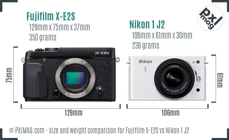 Fujifilm X-E2S vs Nikon 1 J2 size comparison