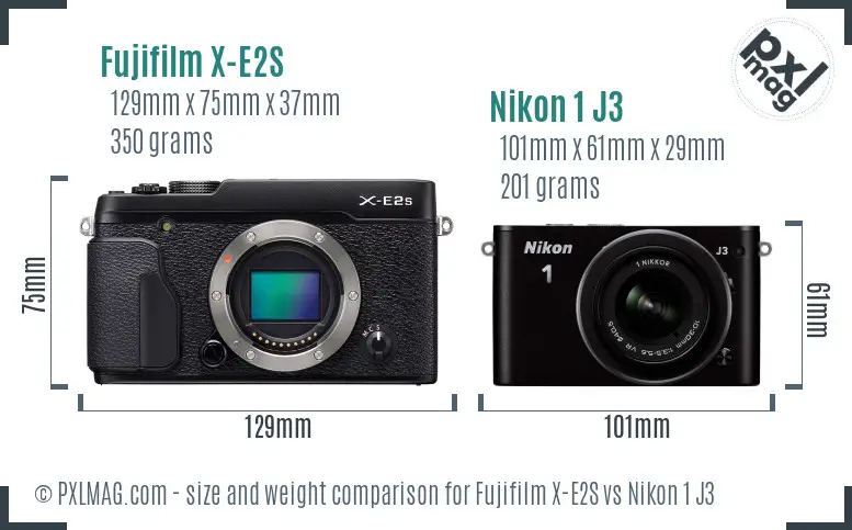 Fujifilm X-E2S vs Nikon 1 J3 size comparison