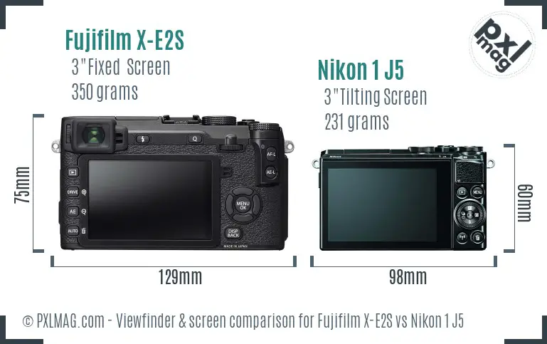 Fujifilm X-E2S vs Nikon 1 J5 Screen and Viewfinder comparison