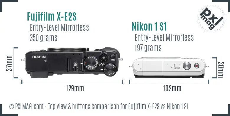 Fujifilm X-E2S vs Nikon 1 S1 top view buttons comparison