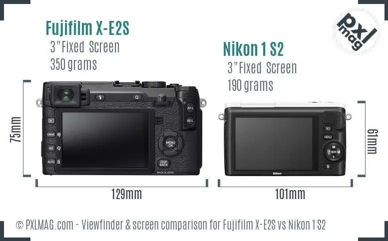 Fujifilm X-E2S vs Nikon 1 S2 Screen and Viewfinder comparison