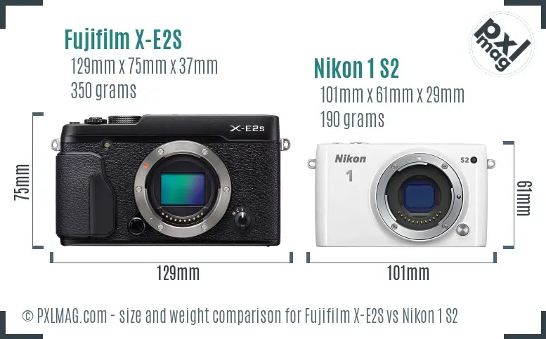 Fujifilm X-E2S vs Nikon 1 S2 size comparison