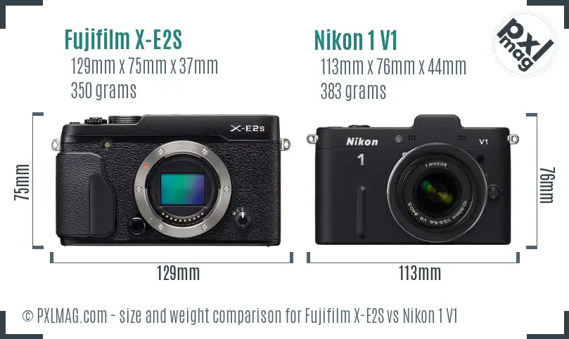 Fujifilm X-E2S vs Nikon 1 V1 size comparison