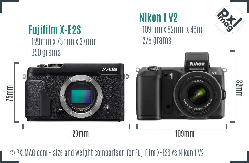 Fujifilm X-E2S vs Nikon 1 V2 size comparison Fujifilm X-E2S vs Nikon 1 V2 size comparison
