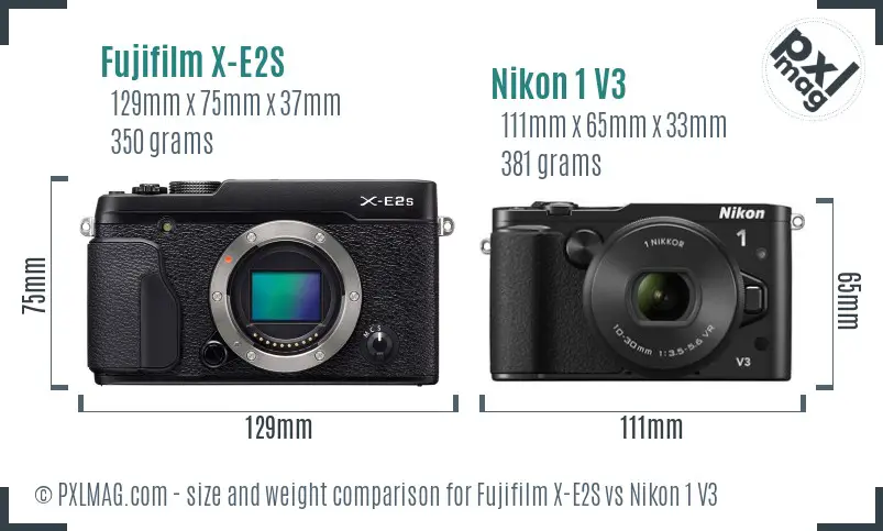 Fujifilm X-E2S vs Nikon 1 V3 size comparison