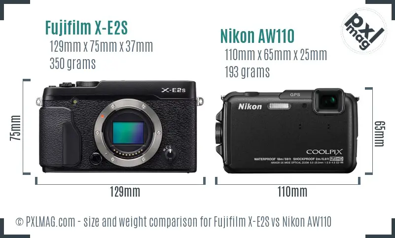 Fujifilm X-E2S vs Nikon AW110 size comparison