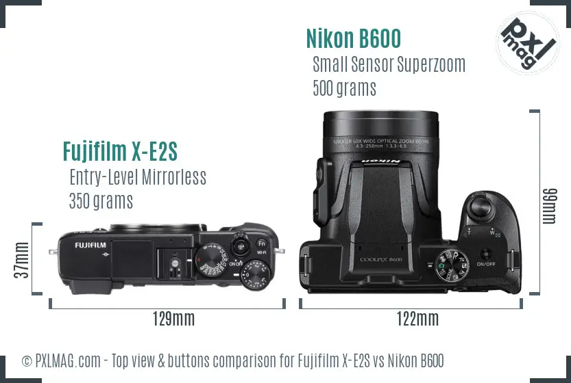 Fujifilm X-E2S vs Nikon B600 top view buttons comparison
