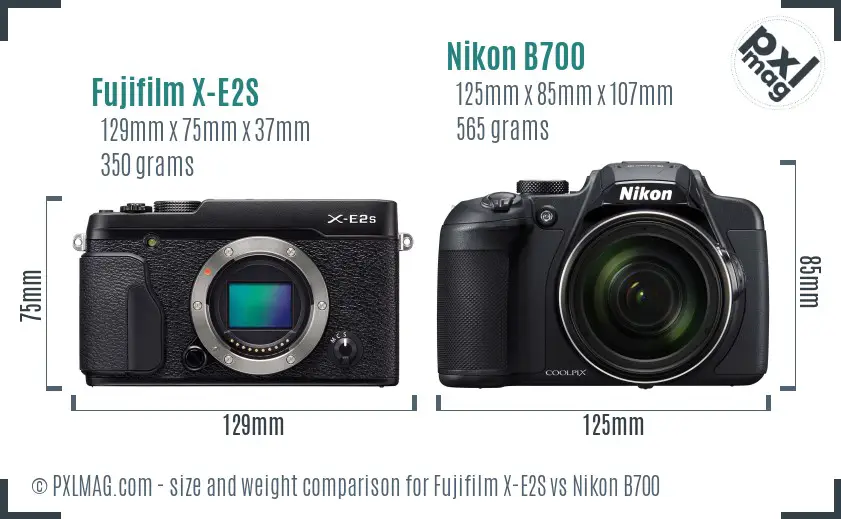 Fujifilm X-E2S vs Nikon B700 size comparison
