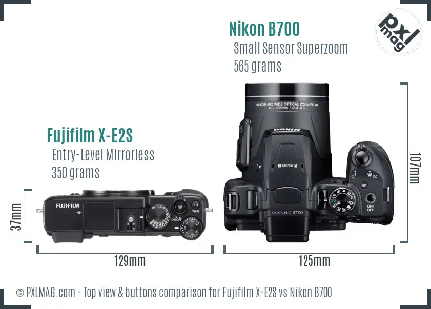 Fujifilm X-E2S vs Nikon B700 top view buttons comparison