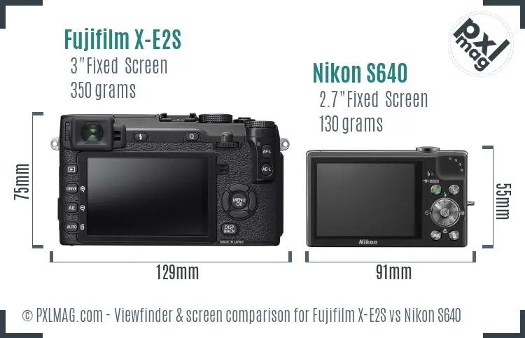 Fujifilm X-E2S vs Nikon S640 Screen and Viewfinder comparison
