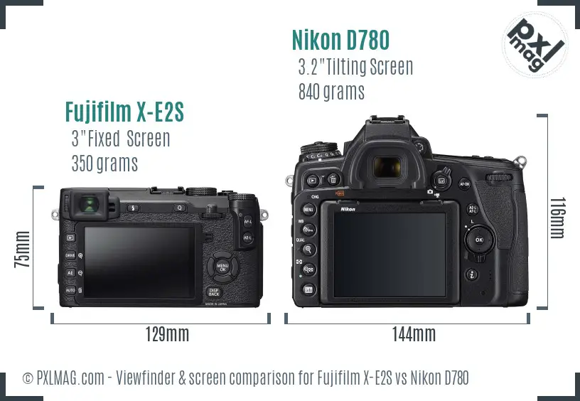 Fujifilm X-E2S vs Nikon D780 Screen and Viewfinder comparison
