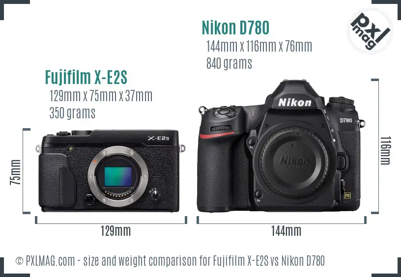 Fujifilm X-E2S vs Nikon D780 size comparison