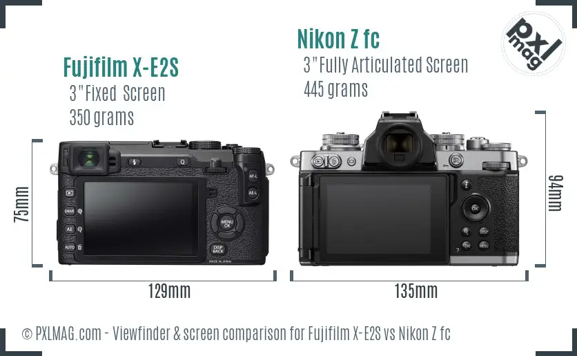 Fujifilm X-E2S vs Nikon Z fc Screen and Viewfinder comparison