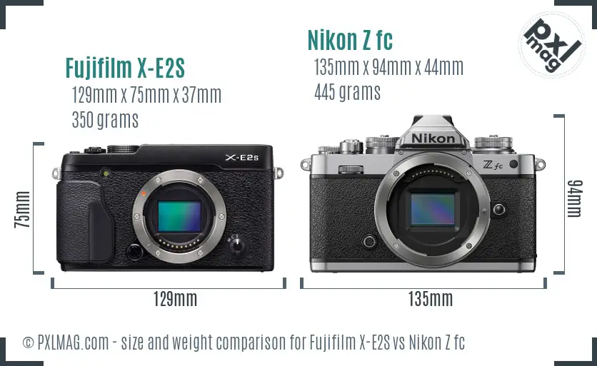 Fujifilm X-E2S vs Nikon Z fc size comparison