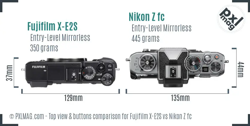 Fujifilm X-E2S vs Nikon Z fc top view buttons comparison