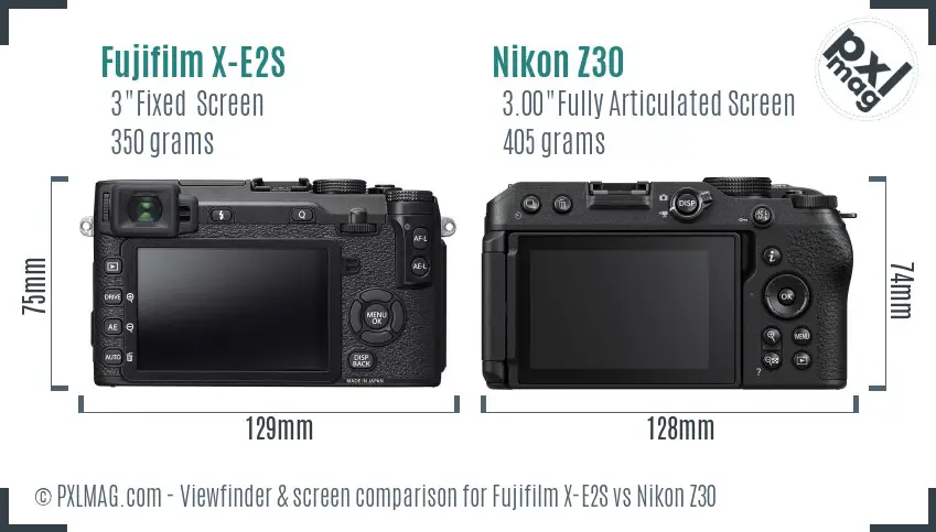 Fujifilm X-E2S vs Nikon Z30 Screen and Viewfinder comparison