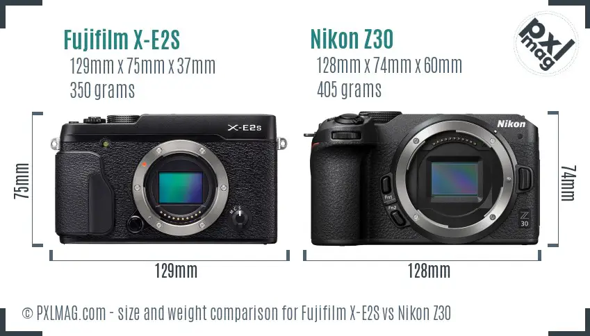 Fujifilm X-E2S vs Nikon Z30 size comparison