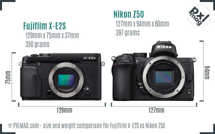 Fujifilm X-E2S vs Nikon Z50 size comparison Fujifilm X-E2S vs Nikon Z50 size comparison