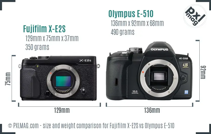 Fujifilm X-E2S vs Olympus E-510 size comparison