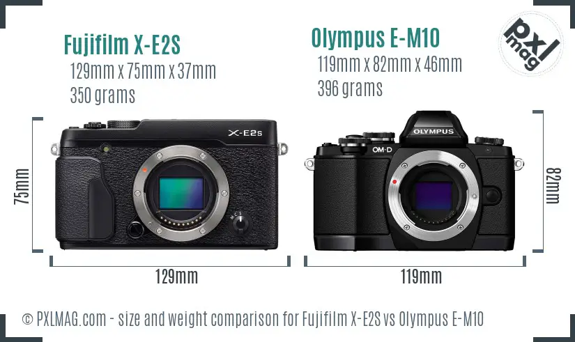 Fujifilm X-E2S vs Olympus E-M10 size comparison