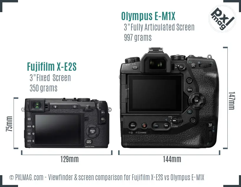 Fujifilm X-E2S vs Olympus E-M1X Screen and Viewfinder comparison
