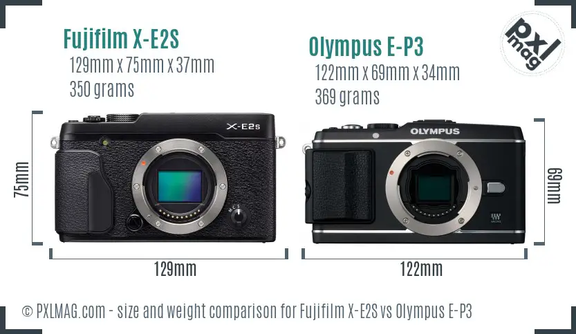 Fujifilm X-E2S vs Olympus E-P3 size comparison