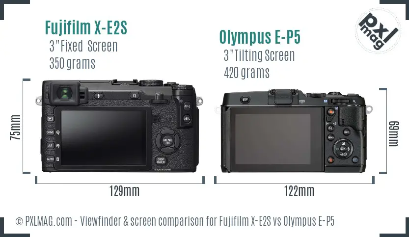 Fujifilm X-E2S vs Olympus E-P5 Screen and Viewfinder comparison