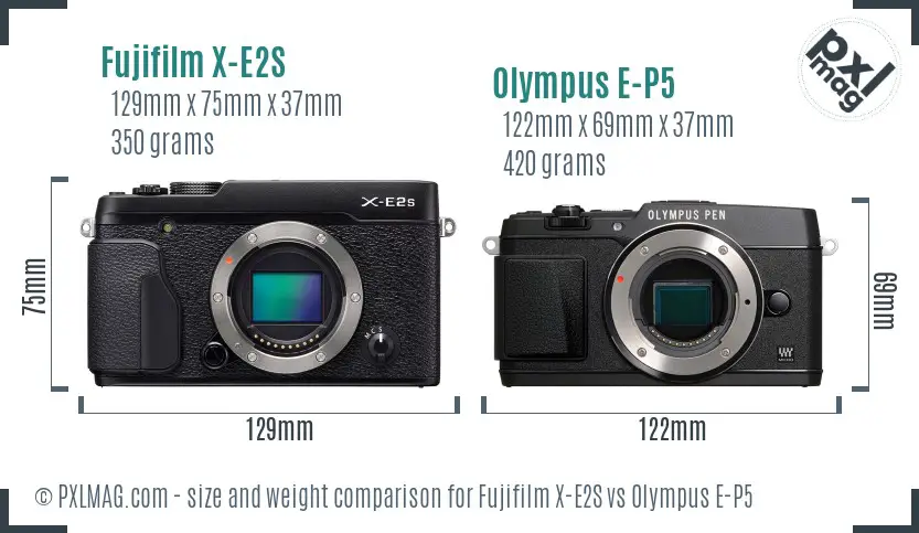 Fujifilm X-E2S vs Olympus E-P5 size comparison