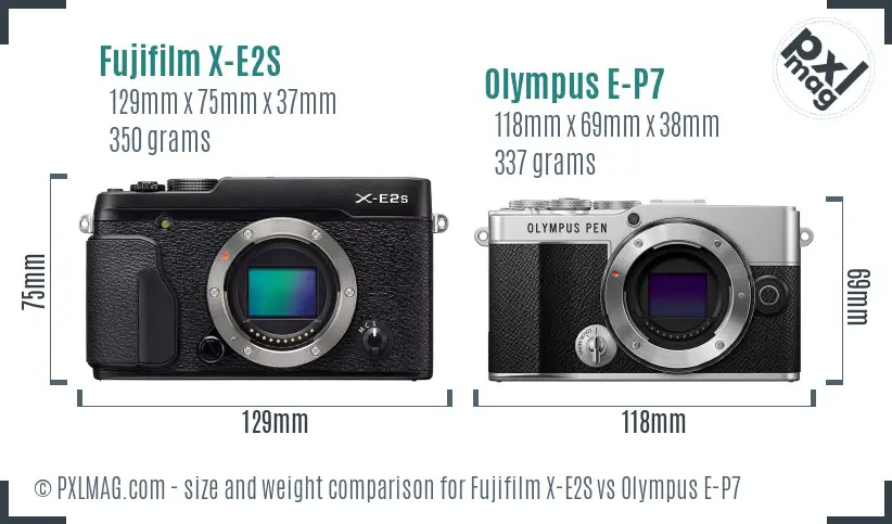 Fujifilm X-E2S vs Olympus E-P7 size comparison