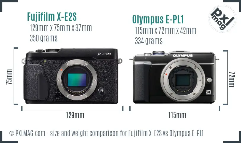 Fujifilm X-E2S vs Olympus E-PL1 size comparison