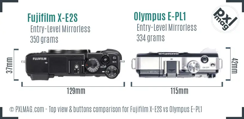 Fujifilm X-E2S vs Olympus E-PL1 top view buttons comparison