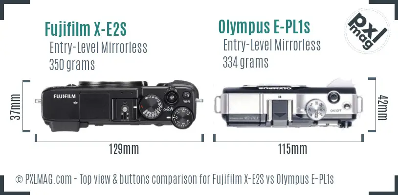 Fujifilm X-E2S vs Olympus E-PL1s top view buttons comparison