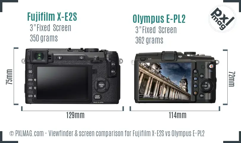 Fujifilm X-E2S vs Olympus E-PL2 Screen and Viewfinder comparison