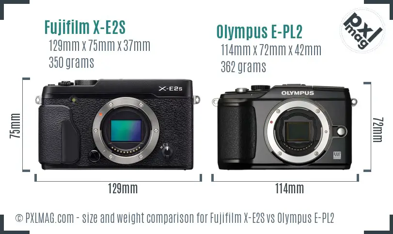 Fujifilm X-E2S vs Olympus E-PL2 size comparison
