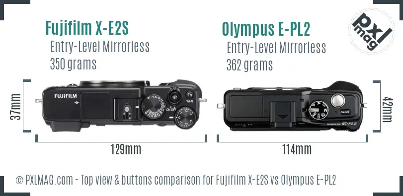 Fujifilm X-E2S vs Olympus E-PL2 top view buttons comparison