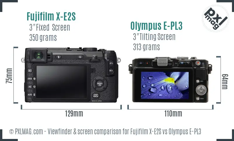 Fujifilm X-E2S vs Olympus E-PL3 Screen and Viewfinder comparison