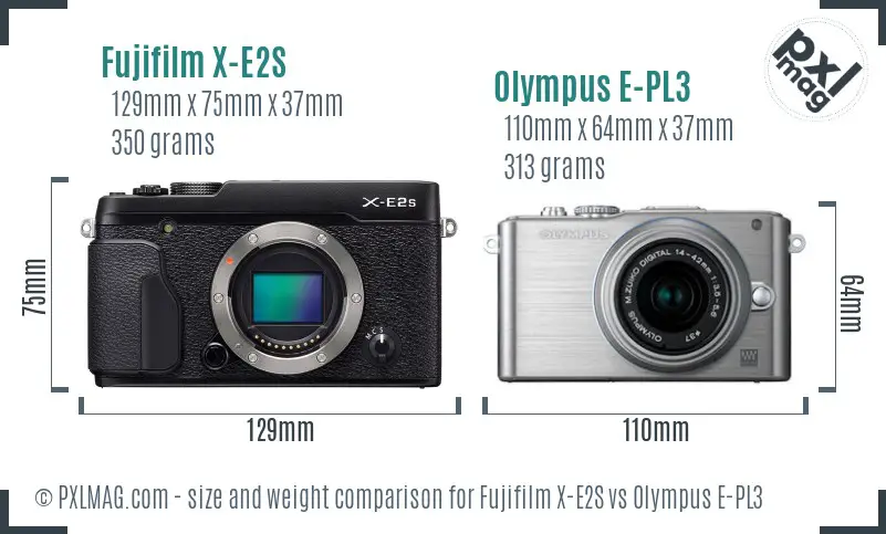 Fujifilm X-E2S vs Olympus E-PL3 size comparison