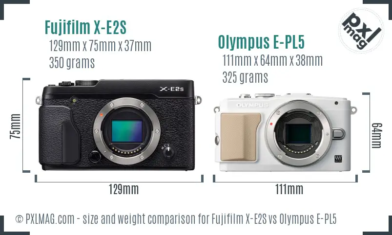 Fujifilm X-E2S vs Olympus E-PL5 size comparison